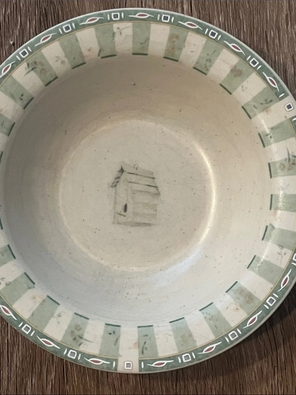 Pfaltzgraff Naturewood Cream Bowls with Soft Green Stripe Border - Set of 2